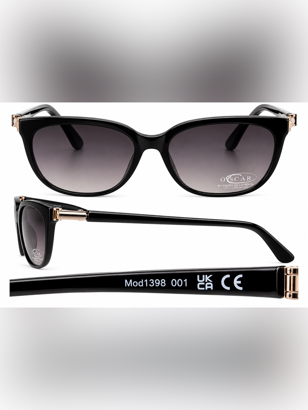 Oscar de la Renta Black Gradient Women's Sunglasses with Subtle Gold Accents